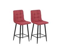 ERNEST - Lot de 2 Tabourets de bar Tissu Gris Pieds Métal Rouge -