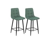 ERNEST - Lot de 2 Tabourets de bar Tissu Gris Pieds Métal Vert -