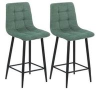 ERNEST - Lot de 2 Tabourets de bar Tissu Gris Pieds Métal Vert - Altobuy Vert G