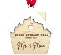 ERNESTINE - Boule de Noël personnalisée Couple - Boule de noël Famille et Couple Homme et Femme - décoration Noël Original et Unique - idée Cadeau personnalisé Couple noël - Boule Sapin en Bois
