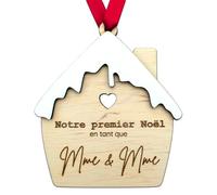ERNESTINE - Boule de Noël personnalisée Couple - Boule de noël Famille et Couple Homme et Femme - décoration Noël Original et Unique - idée Cadeau personnalisé Couple noël - Boule Sapin en Bois
