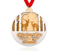 ERNESTINE - Boule de Noël personnalisée en Bois Bonheur Ensemble - décoration Sapin gravée pour la Famille - Boule en Bois personnalisée Unique et Artisanale - décoration de fête fabriquée en France