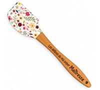 ERNESTINE - Cadeau Maîtresse Fin d’Année Scolaire - Maryse Spatule de Cuisine Pâtisserie en Silicone Alimentaire, Manche Bois Gravé Les délices de ma super Maîtresse - Personnalisée en France - Noël