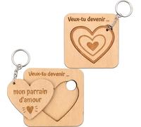 Ernestine - Demande Parrain - Porte-Clés et Carte en Bois “Mon Parrain d'amour”, Cadeau Annonce Grossesse, Idée Cadeau Originale pour Parrains, Ami, Naissance - Carte d'annonce grossesse Parrains