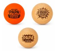Ernestine - Lot de 3 Cochonnets Pétanque en Bois de buis du Jura - Gravés Papa - Cochonnet Fluo Inclus - Cadeau Originale Fête des Pères - Accessoire Bouliste Fabriqué en France - Cadeau Papa Noël