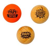 ERNESTINE - Lot de 3 Cochonnets Pétanque en Bois Gravés Papi - un Cochonnet Fluo Inclus - Cadeau Original Fête des grands-Pères - Accessoire Bouliste Fabriqué en France - Cadeau Papy Anniversaire Noël