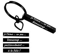 Ernestine - Porte-clés pour homme en acier inoxydable noir - Cadeau Saint-Valentin, Noël, anniversaire - Porte-clefs couple personnalisé avec mots d'amour gravés
