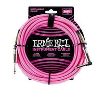 Ernie Ball Câble d’instrument tressé, connecteur droit et coudé, 3 m, rose fluo