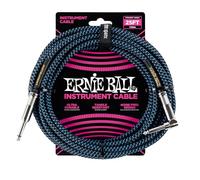 Ernie Ball Câble d’instrument tressé, connecteur droit et coudé, 7,6 m, noir/bleu