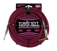 Ernie Ball Câble d’instrument tressé, connecteur droit et coudé, 7,6 m, noir/rouge