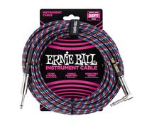 Ernie Ball Câble d’instrument tressé, connecteur droit et coudé, 7,6 m, noir/rouge/bleu/blanc