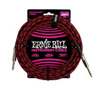 Ernie Ball Câble tressé pour instrument, connecteur droit, 7,6 m, rouge/noir