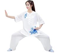 ERNP Qigong Vêtements Femme Été, Élégant Manches Courtes Été Lin Coton Linentai Chi Costume, Taichi Quan Lanterne Pantalontai Chi Quan Vêtements Pratique Vêtements Broderie (Apportez Un Ventilate