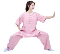 ERNP Qigong Vêtements Femme Été, Élégant Manches Courtes Été Lin Coton Linentai Chi Costume, Taichi Quan Lanterne Pantalontai Chi Quan Vêtements Pratique Vêtements Broderie (Apportez Un Ventilate