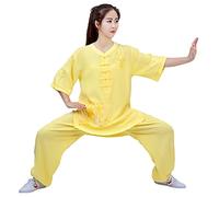 ERNP Qigong Vêtements Femme Été, Élégant Manches Courtes Été Lin Coton Linentai Chi Costume, Taichi Quan Lanterne Pantalontai Chi Quan Vêtements Pratique Vêtements Broderie (Apportez Un Ventilate