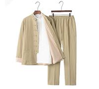 ERNP Uniforme de Tai Chi Classique, Ensembles de Wing Chun Kung Fu Chinois pour Hommes, Costumes d'arts Martiaux en Polyester, Convient aux Exercices du Matin Judo Taekwondo (Couleur: Couleur crè