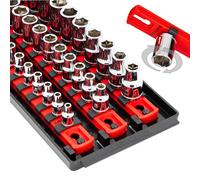 Ernst Manufacturing Porte-douilles rouges de 45,7 cm - Organisateurs de douilles multidisques à 3 rails de qualité supérieure (1/4", 3/8", 1/2") avec clips de verrouillage rotatifs, porte-outils 57