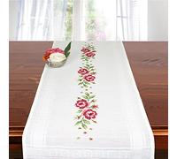 Ernst Schäfer Kit de broderie au point de croix avec motif roses rouges et motif de broderie à broder, Blanc., 40 x 100 cm
