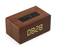 ERNZI Radio-réveil de Chevet, réveil numérique en Bois sans tic-tac avec Haut-Parleur et Microphone Bluetooth, Prise en Charge de la Batterie 1500mAh, Lecture 40 Heures,Marron
