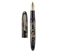 erofa Hongdian N23 Stylo plume lapin noir, longue lame moyenne, bordure dorée, design sculpté lapin porte-bonheur du Nouvel An, stylo d'écriture lisse avec convertisseur et boîte à stylo en métal