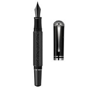 erofa Majohn P138 Stylo plume à piston pointe fine, stylo d'écriture à motif de gravure octaédrique noir avec coffret (version à capuchon de stylo rond)