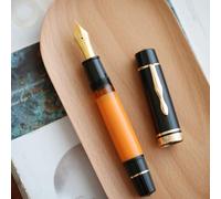 erofa Majohn P139 N°8 Stylo plume à piston avec embout fin et boîte, système à piston en laiton, stylo à grande capacité, noir/jaune