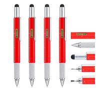 erofa Stylo Multitool Pen 4 Pièces avec Recharges Supplémentaires, Stylo Métal Multifonction 6 en 1 avec Règle et Jauge de Niveau, Gadget Cool pour Homme, Cadeau pour Mari Papa Père (Rouge)