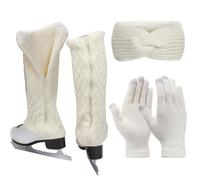 Erogeen Jambières de patinage artistique, gants et bandeau, ensemble polaire à fermeture éclair, jambières, chaussettes, accessoires de patinage sur glace, blanc, Short