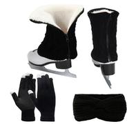 Erogeen Jambières de patinage artistique, gants et bandeau, ensemble polaire à fermeture éclair, jambières, chaussettes, accessoires de patinage sur glace, Noir , Long