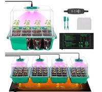 Erogeen Lot de 4 plateaux de démarrage de semis avec lampe de croissance et tapis chauffant, kit de démarrage de 48 cellules avec dôme d’humidité réglable et base, kit de germination pour la culture