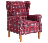 EROMMY Fauteuil Salon, Chaise de Salon, Fauteuil Relax avec Pieds en Bois - Siège Relax Rembourré Grand Confort pour Salon, Chambre - Tissu Mélange Coton-Lin (Rouge)