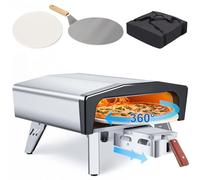 EROMMY Four à pizza à gaz extérieur avec fonction rotative automatique à 360° et pierre à pizza extractible de 35,6 cm, avec pelle à pizza, sac de transport, cadran de température réglable, tuyau de