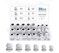 eROOSY 30 Pcs Nylon Presse-Étoupes Étanches PG7 PG9 PG11 PG13.5 PG16 PG19, 3-15mm Presse-étoupes Etanche, Connecteurs de Câble Réglables pour câbles de 3-15mm de diamètre, Blanc