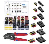 eROOSY 708PCS Connecteurs Étanches avec Pince à Sertir, Connecteur Electrique de Voiture Etanche 1/2/3/4/5/6 Broches, Imperméable à l'eau Connecteurs pour Moto Voiture Scooter Caravan, 20-13AWG