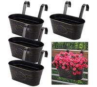 eROOSY Lot de 4 Jardinières Suspendues Pots de Fleurs Exterieur en Métal avec Crochets Métalliques Amovibles pour Plantes, Balcon, Jardin