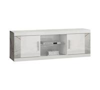 EROS - Meuble TV 2 Portes et 2 Niches Blanc avec Décor Latéral Aspect Marbre -