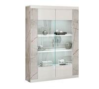 EROS - Vitrine 2 Portes Blanc Eclairage Led intégré avec Décor Latéral Aspect Marbre - Altobuy Blanc