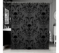 Erosebridal Rideau de douche en tissu damassé noir antique, victorien, baroque, gothique, ensemble de rideaux de douche vintage, floral, exotique, tête de mort, accessoires de salle de bain, 183 cm de