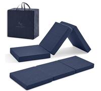 ErossConfort Matelas Pliable pour Camping-Car, 65 x 195 cm, Mousse HD à mémoire de Forme, Matelas Pliable pour invités, Respirant, Housse Lavable, Hauteur 10 cm, Couleur Bleue. avec Sac et Coussin.