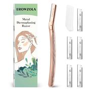 EROWZOLA Dermaplane Rasoir à sourcils pour homme et femme avec couverture de précision, outil de dermaplaning Peach Fuzz, rasoir exfoliant pour le visage, poignée en métal réutilisable avec 6 lames -