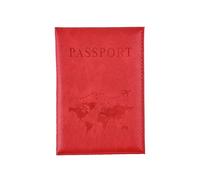 ERQIAO Étui à cartes en cuir PU simple et tendance pour passeport de voyage mince, Rouge, Taille unique