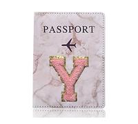 ERQIAO Étui de protection tendance pour passeport - Motif lettre brodée - Portefeuille - En cuir synthétique - Unisexe, A 1488 (Y), Taille unique