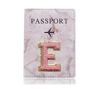 ERQIAO Étui de protection tendance pour passeport - Motif lettre brodée - Portefeuille - En cuir synthétique - Unisexe, A 1468 (E), Taille unique