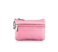 ERQIAO Porte-monnaie en cuir véritable pour femme - Cadeaux personnalisés - Avec fermeture éclair - Poche de rangement, rose, 2 pièces