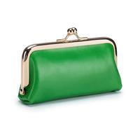 ERQIAO Porte-monnaie rétro en cuir véritable pour femme - Sac à rouge à lèvres - Mini sac à clip - Petit et exquis - Sac de rangement pour pièces de monnaie, Vert, 1PCS