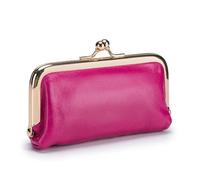 ERQIAO Porte-monnaie rétro en cuir véritable pour femme - Sac à rouge à lèvres - Mini sac à clip - Petit et exquis - Sac de rangement pour pièces de monnaie, rose rouge, 2 pièces