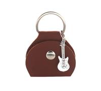 ERQIAO Trousse à médiators avec porte-clés en cuir synthétique pour guitaristes et amateurs de musique, Sac pour médiators marron, couleur argentée, Talla única