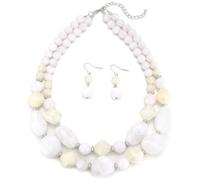 Errally Ensemble collier et boucles d'oreilles à grosses perles pour femme - Double rangée de perles en résine - Cadeau de fête des mères, Normal, Résine, Pas de gemme