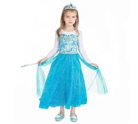 errcom Deguisement Robe Reine des Neiges Princesse avec Traine/Cape pour Enfant Fille, Anniversaire Fete Carnaval Costume