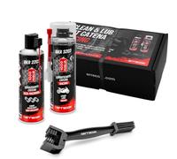 ERRECOM 1000 Miglia Clean&Lube Kit Chaîne Moto Racing ; Comprend Dégraissant Chaîne Cylindre Haute Pression 500mL + Lubrifiant Chaîne Moto de Rue 500mL + Huggie System et Rallonge 90°+ Brosse + Gants